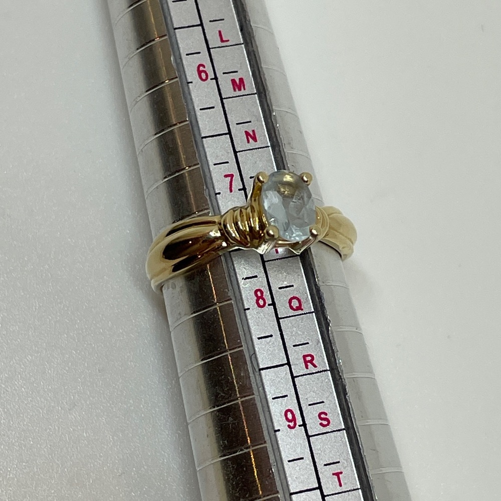 14K Yellow Gold Aquamarine Ring, 7 1/2 - Picture 9 of 10